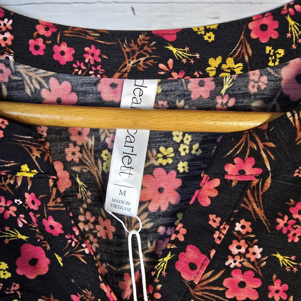 Dear Scarlett Black Blouse with Pink‎ and Yellow Floral Design NWT - Picture 3 of 6